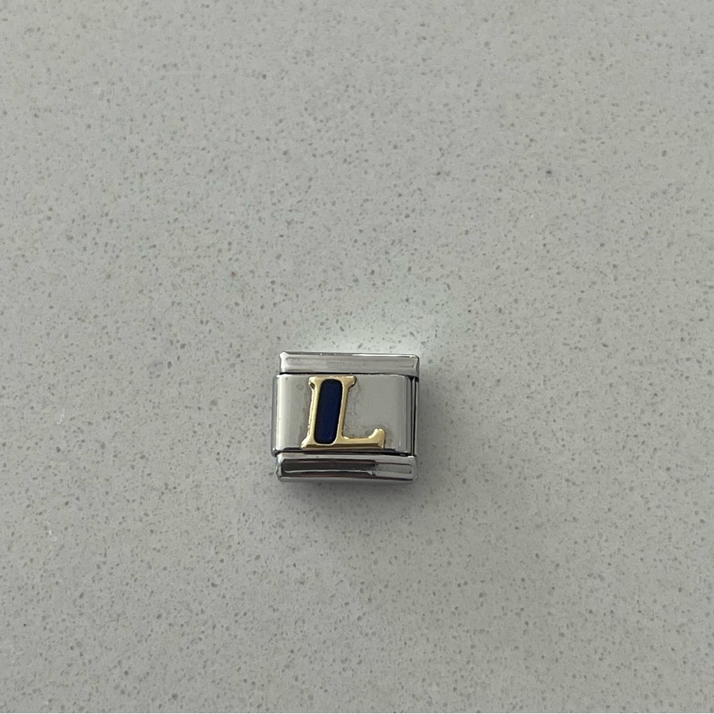 Zoppini Stainless Steel and Gold Blue Enameled Initial 'L' Charm